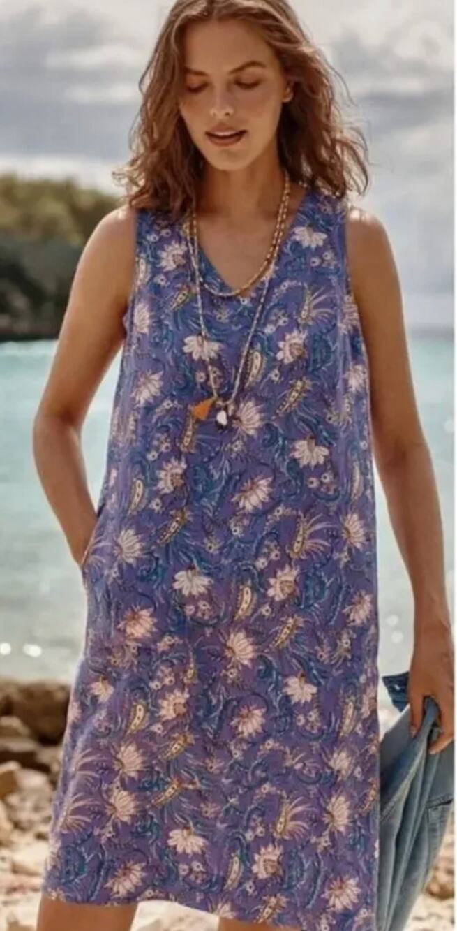 J.Jill Love Linen Sleeveless Purple Pansy Print Dress size Large